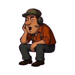 Seated operator NPC happy talk animation