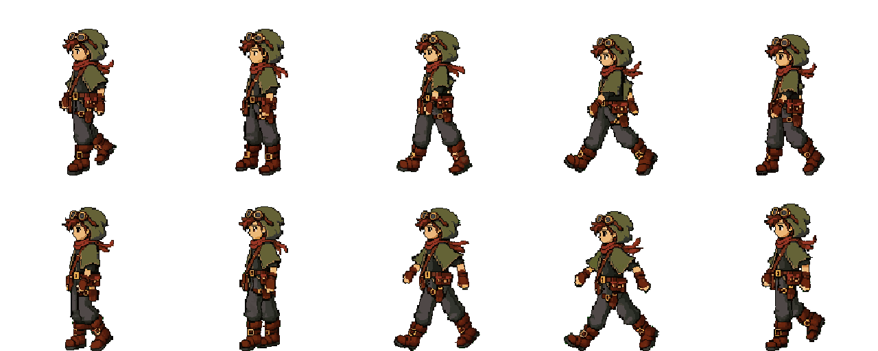 Robin Chute walk cycle sprite sheet on a 5-column 256px grid
