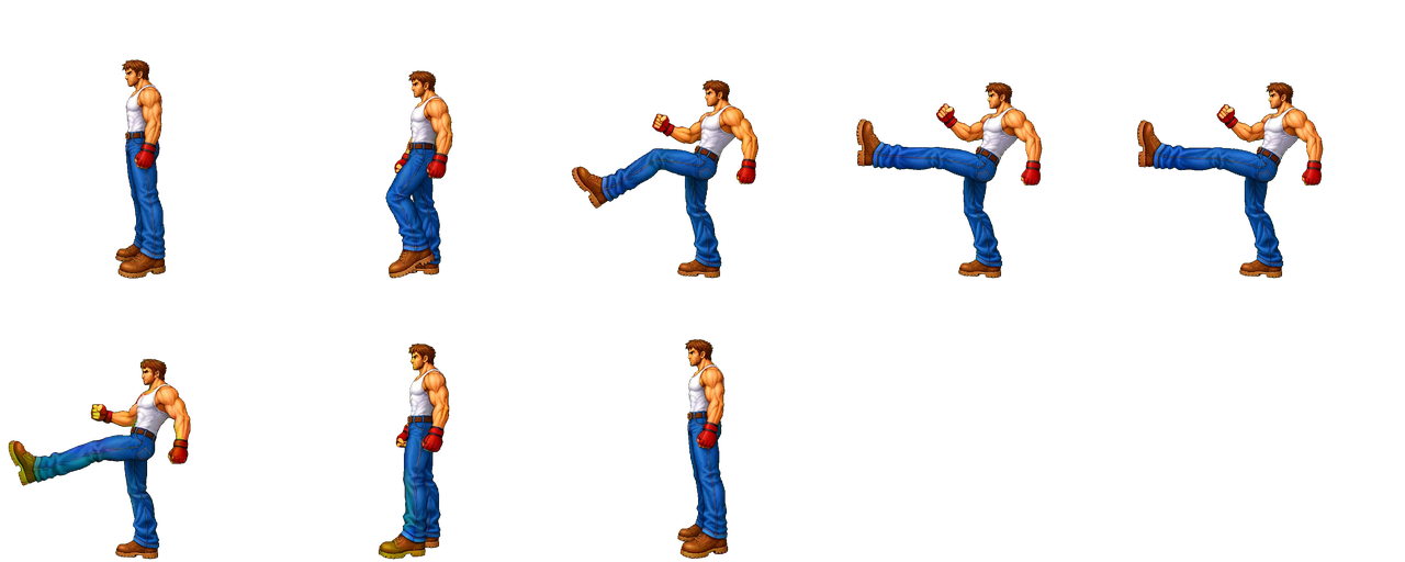 Street brawler kick sprite sheet on a 5-column 256px grid